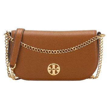 TORY BURCH - 雙T-LOGO皮革翻蓋兩用包 (焦糖)