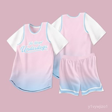 免運 台灣出貨 定製隊服2024新款籃球服女套裝夏季女生籃球衣假兩件短袖比賽訓練限時下殺