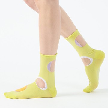 是圓不是圓 透明紗中筒襪 - 亮黃(M)