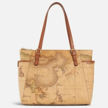 Alviero Martini 義大利地圖包 雙把長揹肩包28cm-地圖黃 父親節 七夕情人節