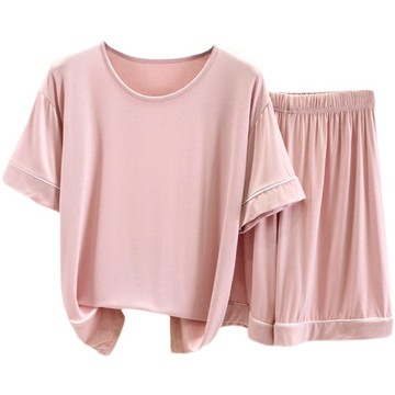 莫代爾睡衣套裝女夏寬松短袖T恤大碼居家春夏上衣薄款短褲兩件套
