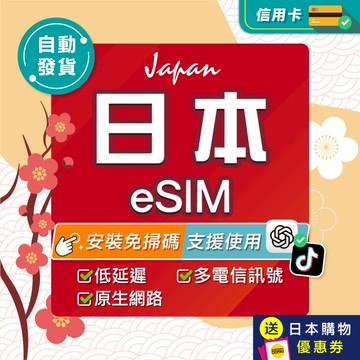 【環亞電訊】日本eSIM｜原生網路 24H自動發貨五分鐘取件 日本網卡 沖繩 北海道 esim卡 esim日本 吃到飽