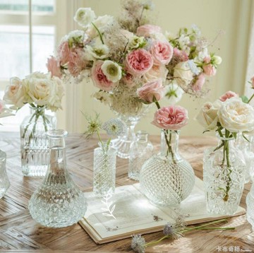 復古浮雕小口法式玻璃花瓶攝影道具雕刻水培干花花瓶家居 99購物節