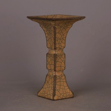哥窯 黃釉金絲鐵線花觚瓶 仿大宋哥窯做舊古瓷器古玩古董裝飾收藏