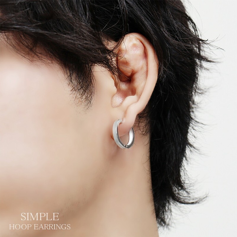 シンプル シルバー フープピアス 18mm×3mm 1P 片耳用 ピアス