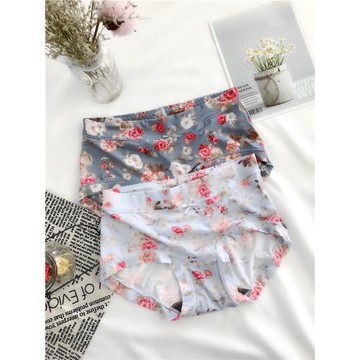 彩田冰絲內褲女高腰大碼石墨烯抑菌純棉襠印花無痕寬邊女士平角褲