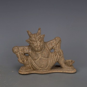 宋 哥窯金絲鐵線神獸熊尊擺件 仿古老物件支釘燒制全手工家居裝飾