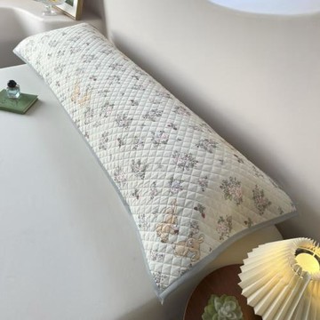 春夏季新款涼感絲家用床上用品雙人情侶枕頭巾簡約清新綁帶長枕巾