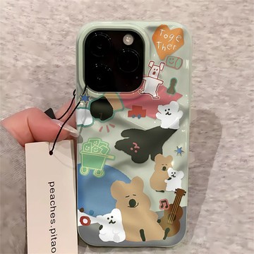 韓國文創柿子椒熊適用蘋果17Promax手機殼 iPhone16 15 14 13 12 11 軟殼 隕石殼 波浪保護殼