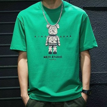 【3件9折】暴力熊印花短袖上衣 短T 落肩款 寬鬆 純棉 不起毛球 潮T 男女休閒穿搭 短袖男 上衣短t男生 港風百搭潮