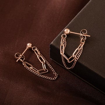 [鈦鋼]MARIGOLD華麗律動垂墜雙鍊耳環【KMD464】-玫瑰金