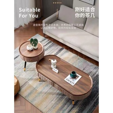 茶几 軟包茶幾輕奢現代小戶型客廳茶臺帶抽屜網紅創意邊幾簡約圓形茶幾 快速出貨