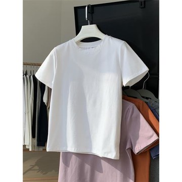 白色t恤女短袖夏季2022寬松內搭打底衫棉質正肩圓領基礎純色上衣