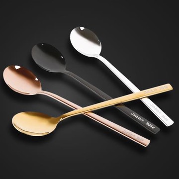 304不銹鋼勺子長柄主餐勺創意鍍鈦金兩支裝韓式餐具家用實心湯匙