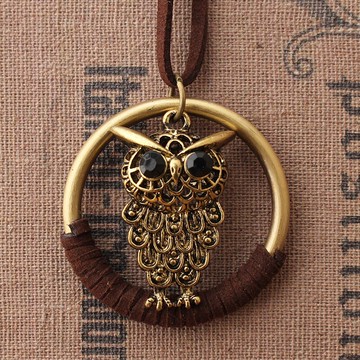 貓頭鷹吊墜配飾潮流男女長款服裝百搭飾品絨皮繩項鏈毛衣鏈