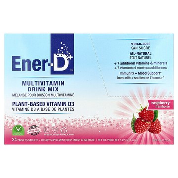 Ener-C, Ener-D，維生素 D3，補水泡騰混合飲品，無糖，樹莓味，1000 毫克，24 包