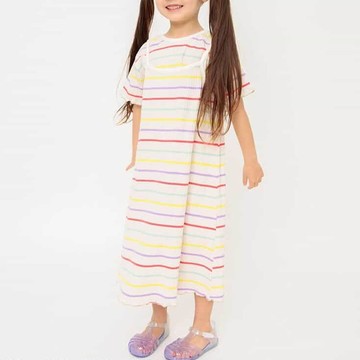 日本 BREEZE - 彩色線條羅紋細肩帶洋裝-條紋-彩虹