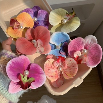 【粉紅菲菲】今世戴花蝴蝶蘭髮夾 拍照高級感造型 抓夾邊夾髮飾 38-0733