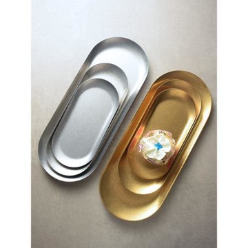 復古不銹鋼盤子創意輕奢橢圓平盤餐具小吃擺盤毛巾碟做舊托盤