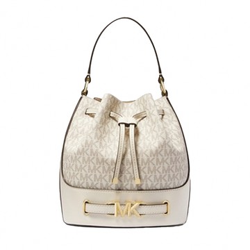 MICHAEL KORS - 滿版LOGO拼接皮革兩用水桶包 (香草白)