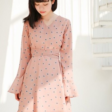 連身裙雪紡上衣-優雅碎花長袖V領女連衣裙2色73rx35【獨家進口】【米蘭精品】