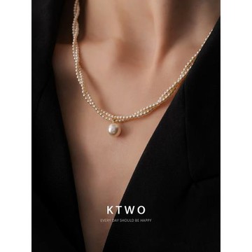 雙層纏繞大珍珠吊墜毛衫項鏈女輕奢珍珠鏈設計時尚秋冬毛衣鎖骨鏈