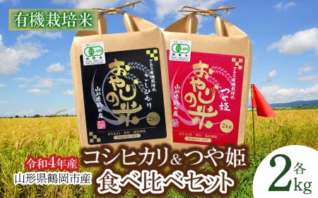 おやじの米 JAS有機栽培米 コシヒカリ・つや姫 食べ比べセット 白米2㎏×2品種　鈴木農産企画