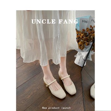 真皮法式瑪麗珍鞋低跟配裙子氣質溫柔晚風平底單鞋女小碼32 33 34