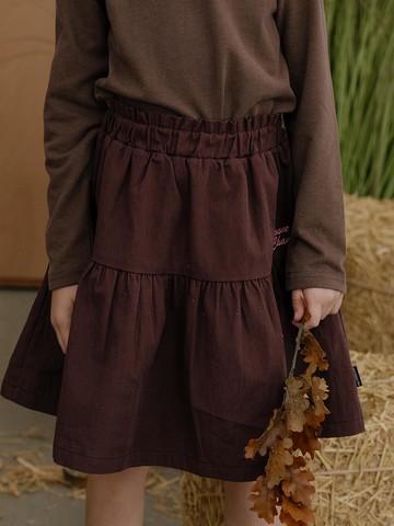 Cotton Nylon Frilled Skirt [Brown]