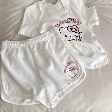 Mimo⭐單/兩件套夏款HelloKitty中小童套裝可愛印花短袖百搭短褲