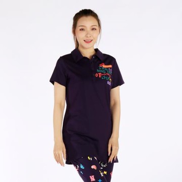 (免運)La Pagayo拉柏家雅夏裝大碼POLO領款寬松休閑印花顯瘦中長短袖T恤