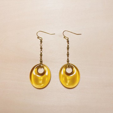 復古黃鏤空橢圓長鏈耳環