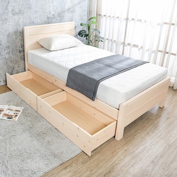 柏蒂家居-莫迪3.5尺單人實木床架-附收納抽屜2入(洗白色)