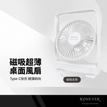 RONEVER 磁吸超薄桌面風扇 90度旋轉支架/180度上下旋轉 四段風速 可拆網罩 底部止滑 手提風扇 露營風扇