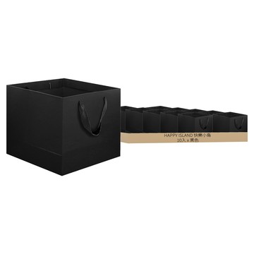 快樂小島 卡紙袋 黑方4 黑色紙袋 簡約質感 立體裁切 25*25*25cm  黑色  1包
