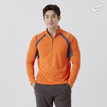 ADISI 男UPF50+防曬抑菌半門襟長袖排汗衣 AL2511020 橘褐色 (S-3XL)｜抗UV 吸濕排汗 防臭 彈性 排汗衣