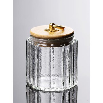 銅鈕豎條錘紋玻璃茶葉罐小無鉛玻璃茶器存茶罐子儲物密封花茶茶罐