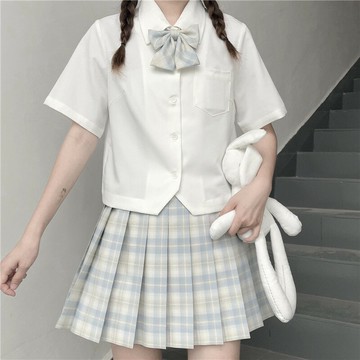 自制基礎款百搭JK制服襯衫女短袖夏季日系學院風短款jk學生白襯衣