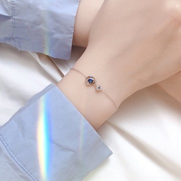 s925純銀藍色星球手鏈女韓版新款潮簡約個性學生閨蜜手串銀飾