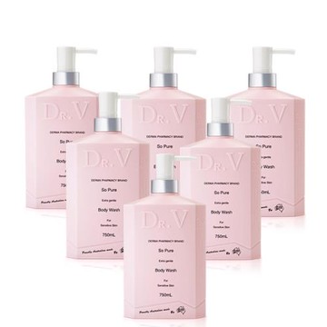 【澳洲Dr. V】專業級配方-純淨溫和沐浴乳(6入組-750ml/瓶) 即期品-2026年5月到期