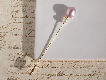 Kintsugi 珍珠胸針/帽針 淡紫色 | 淡水珍珠 巴洛克珍珠 金粉