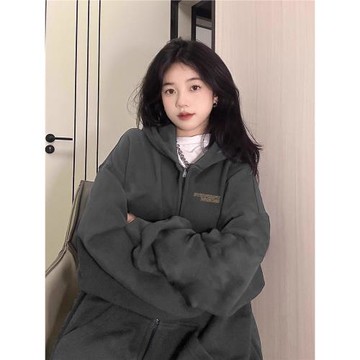 拉鏈開衫衛衣外套女2026秋冬新款加絨加厚復古高級感連帽oversize