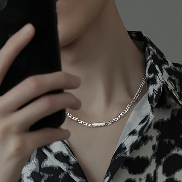 銀項鏈男潮設計感小眾男生配飾嘻哈風高街自律鎖骨鏈古巴項鏈飾品