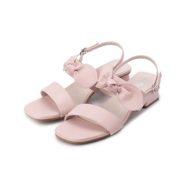 RIN RIN 蝴蝶結方跟涼鞋 粉 女鞋