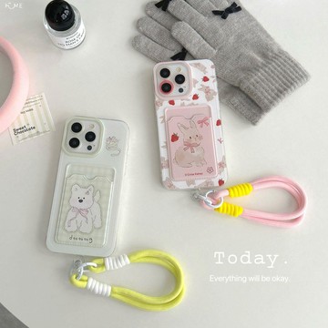 卡套16手機殼.少女心粉色兔子卡包蘋果16promax手機殼iphone13新15/14/12保護套
