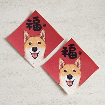4入 柴犬迷你春聯貼紙 過年 新年 春聯 新春 裝飾 柴柴