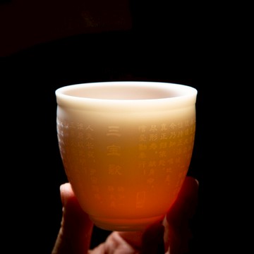 墨染留香張明貴大師純手工德化白瓷心經杯主人單杯陶瓷茶杯品茗杯