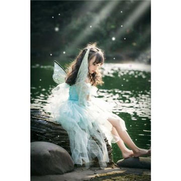 女童精靈裝帶蝴蝶翅膀7萬圣節COS蝴蝶仙子裙兒童攝影仙女薄荷綠6
