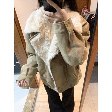 復古羊羔毛翻領短外套女冬季2025新款加厚保暖皮毛一體夾克上衣潮