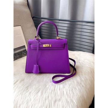 凱莉包女真皮高版本女包海葵紫色包包托特包上課通勤包二代凱莉包